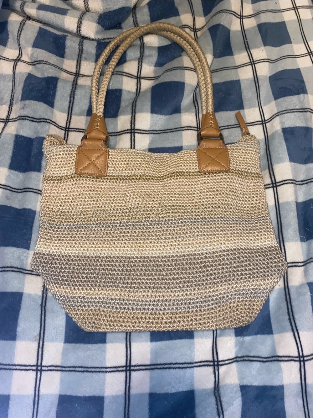 The Sak Natural Woven Tote with Tan Accents
